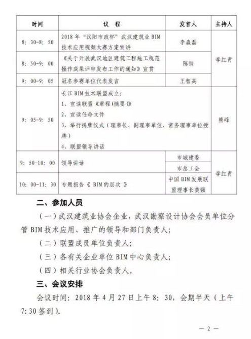 关于召开2018年“汉阳市政杯”武汉建筑业BIM技术应用视频大赛启动暨长江BIM技术联盟成立大会的通知