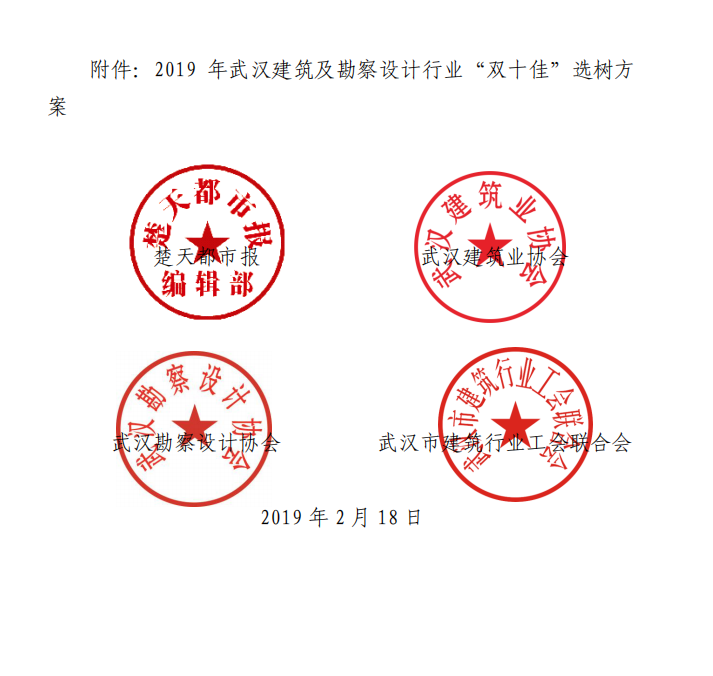 关于开展2019年武汉建筑及勘察设计行业劳动竞赛“双十佳”选树活动的通知