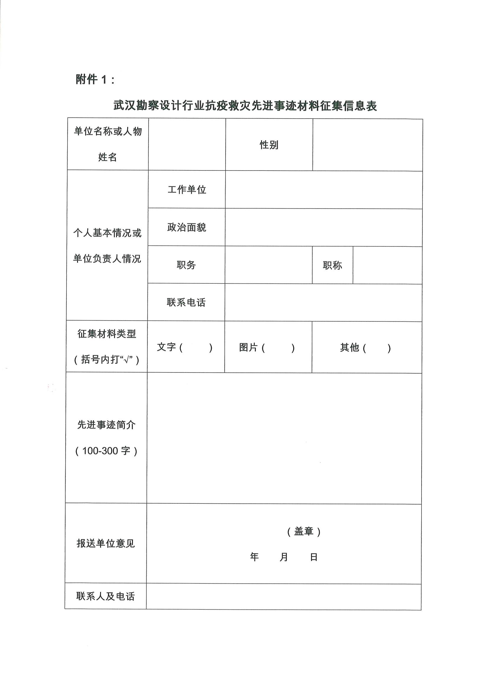 关于征集武汉勘察设计行业抗疫先进事例的通知