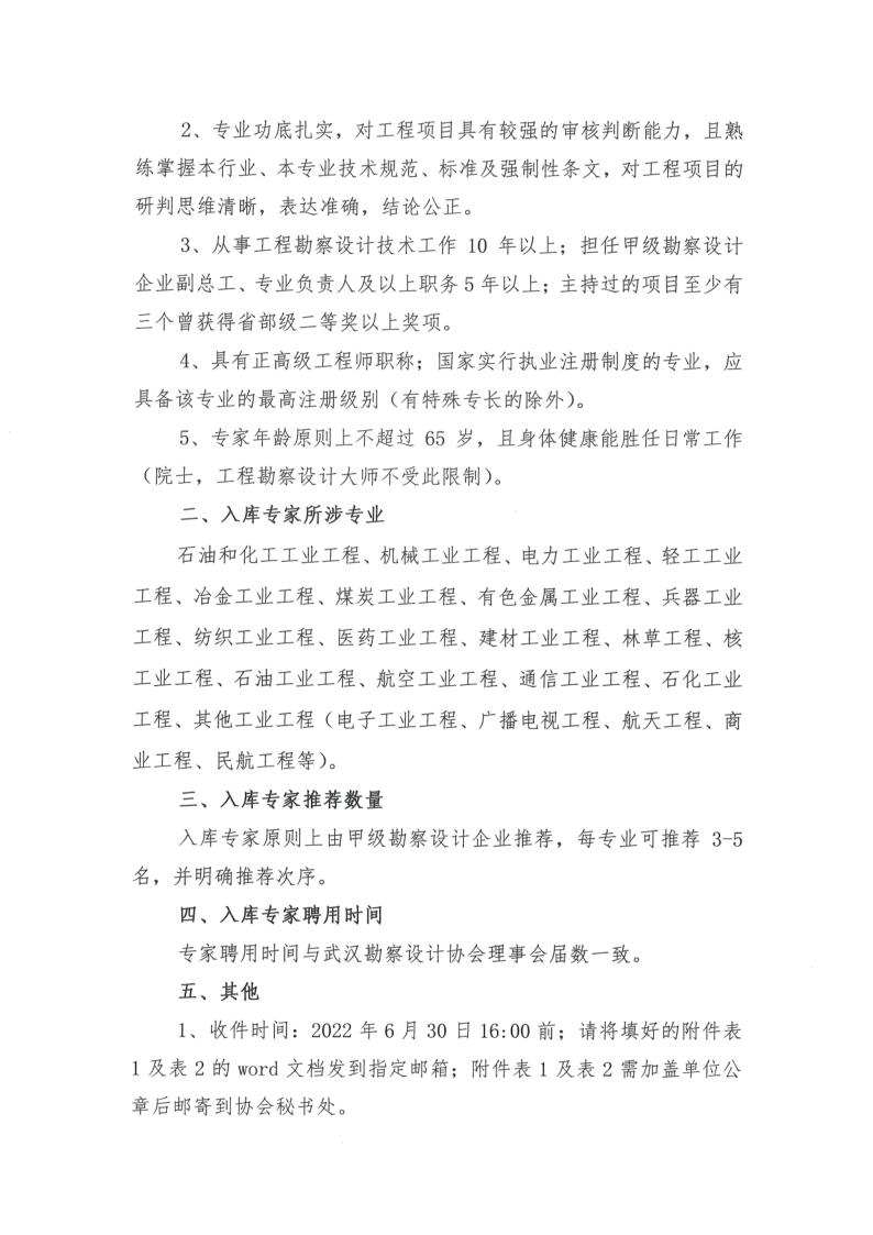 关于征集武汉勘察设计协会工业类专家库专家的通知
