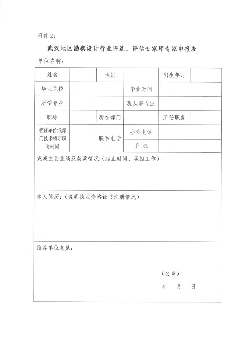 关于征集武汉勘察设计协会工业类专家库专家的通知