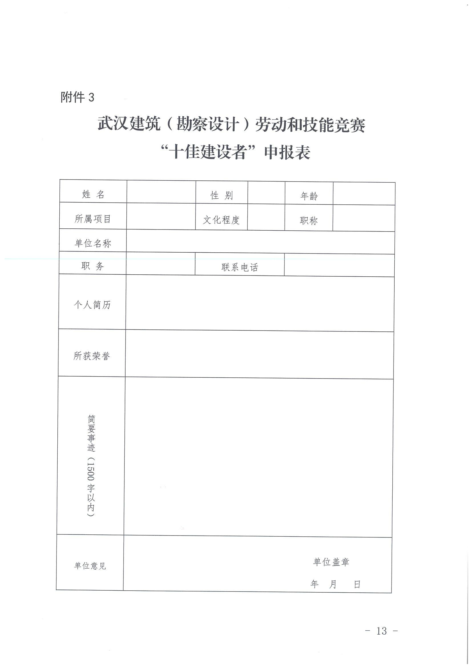 关于举办2024年武汉建筑及勘察设计行业“双十佳”劳动和技能竞赛活动的通知